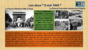 Strasbourg – 08 mai 2023 à la Place Kléber, Les deux 8 mai 1945 et le Massacre Colonial en Algérie : Sétif – Guelma – Kherata
